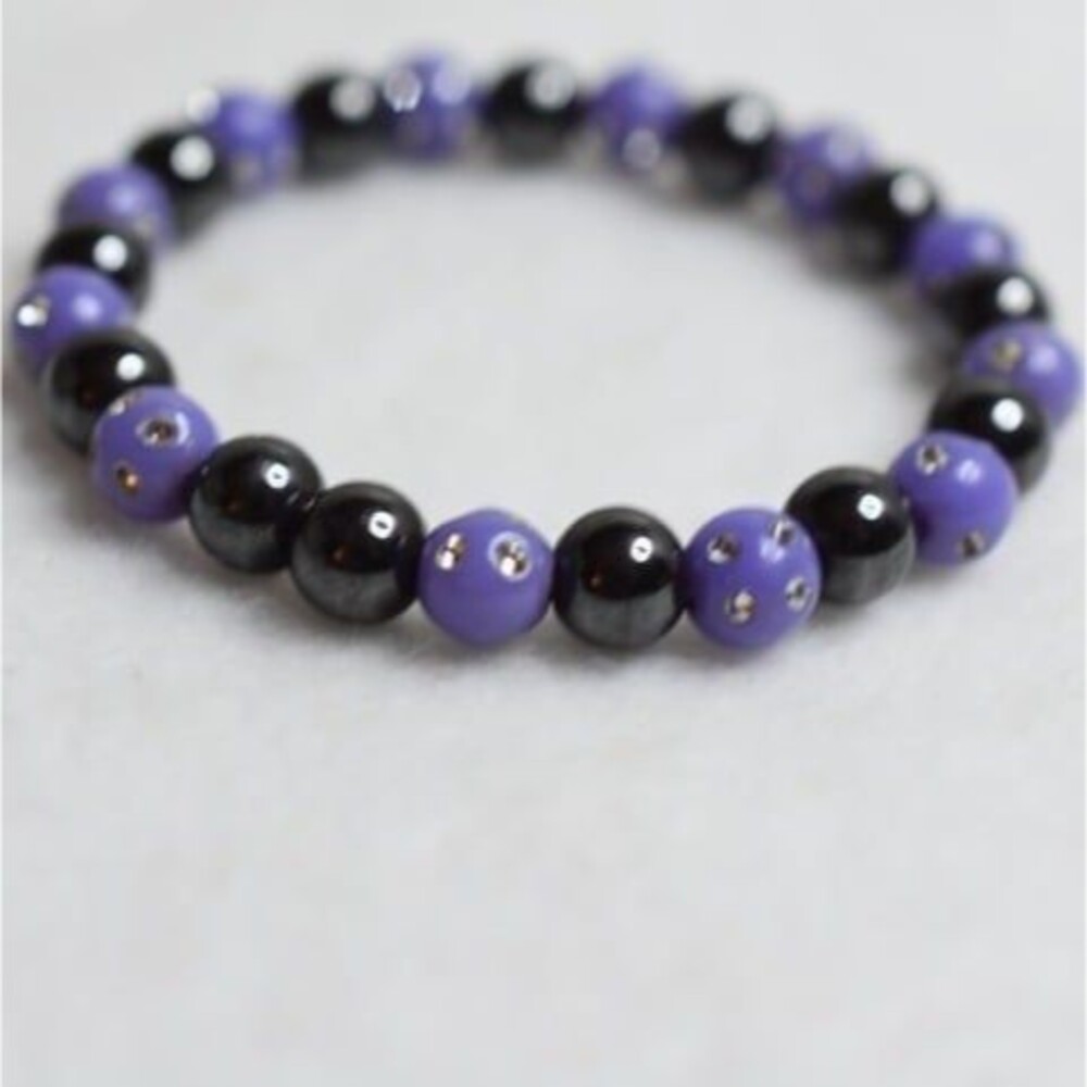 Unique Blue Black Beaded Rhinestones In Beads Stretch Like New Bracelet